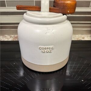 Hearth & Hand White and Tan Ceramic Coffee Canister with Wood Scoop
